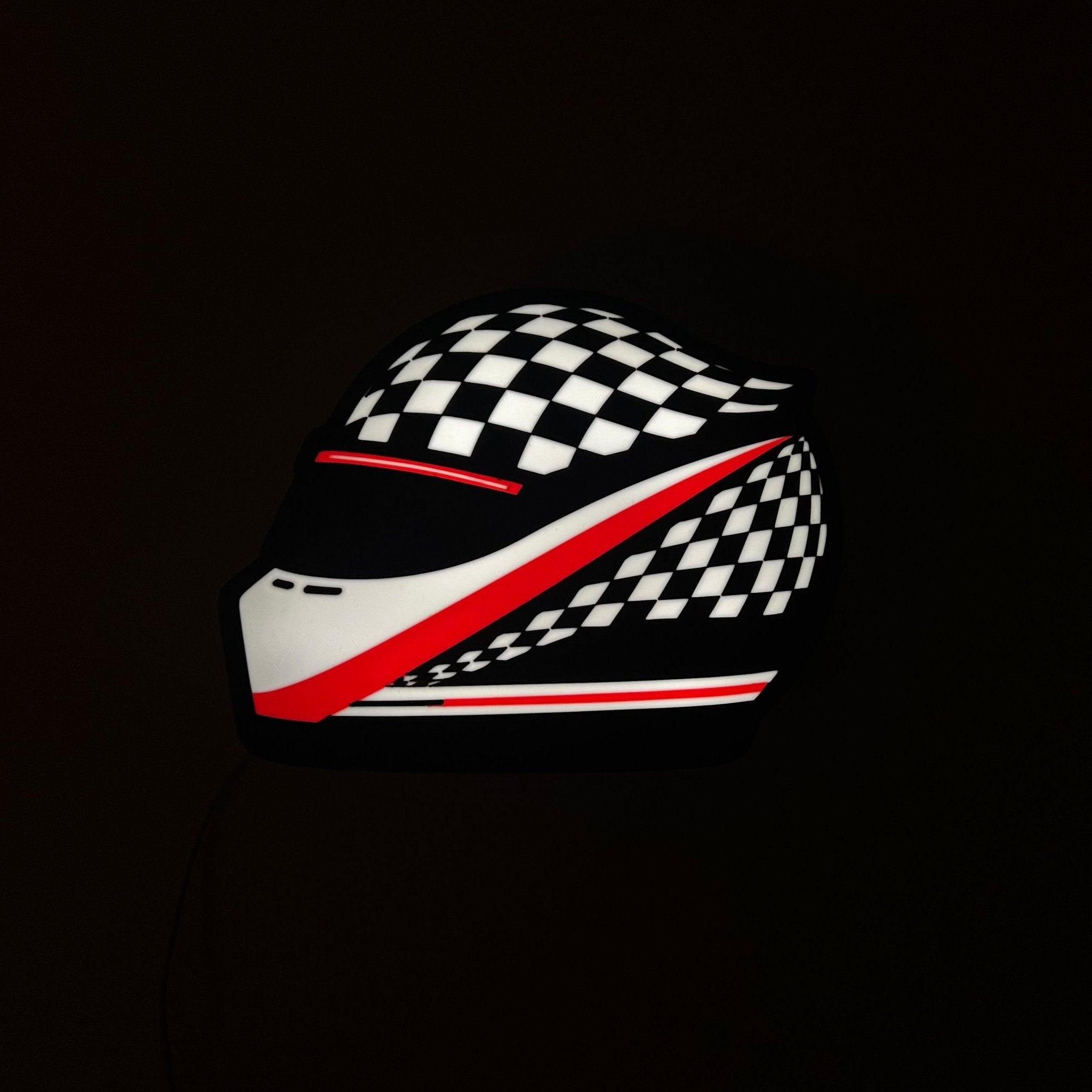 Lampe casque automobile Drapeau à damier, design blanc rouge noir, motif damier