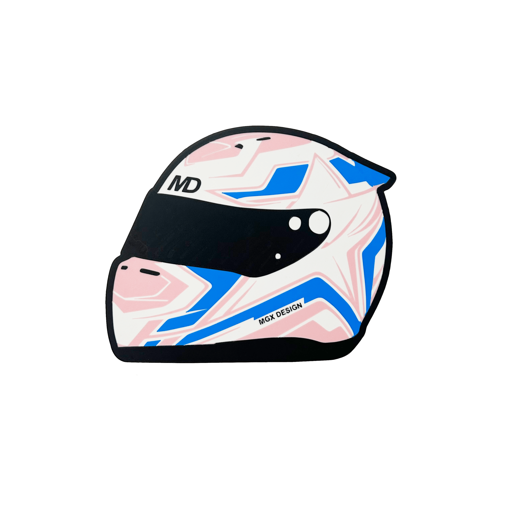 Lampe casque automobile Star Grid, design bleu blanc rose, initiales MD