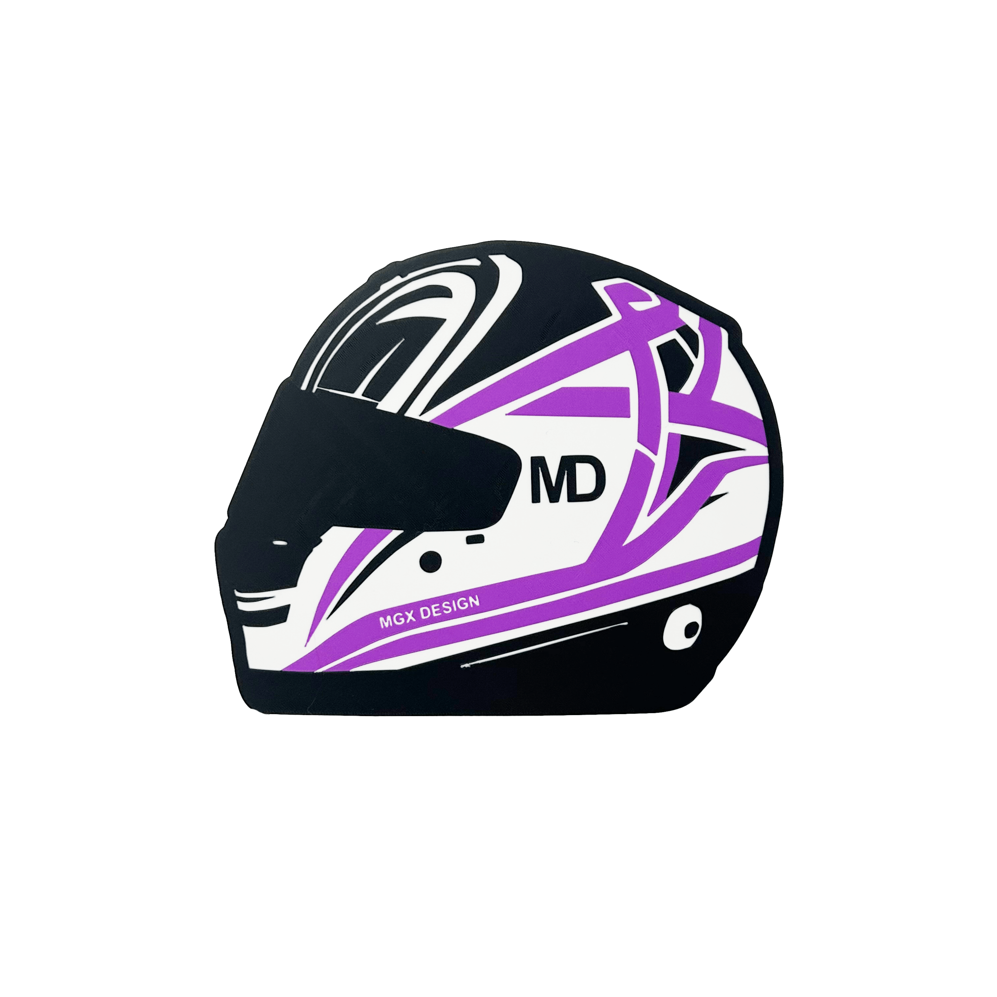 Lampe casque automobile Purple Line, design noir blanc violet, initiales MD