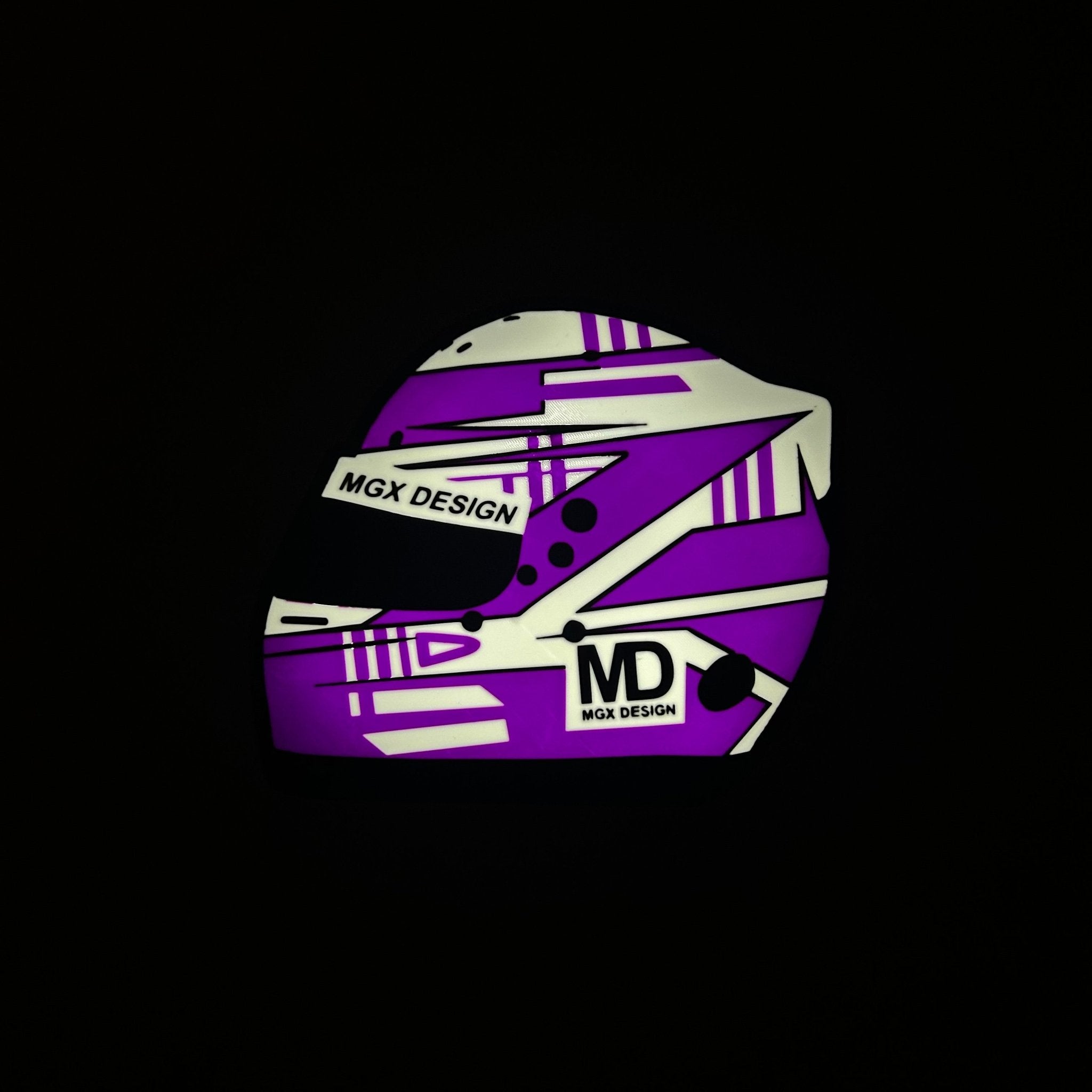Lampe casque automobile Purple Strike, design noir blanc violet